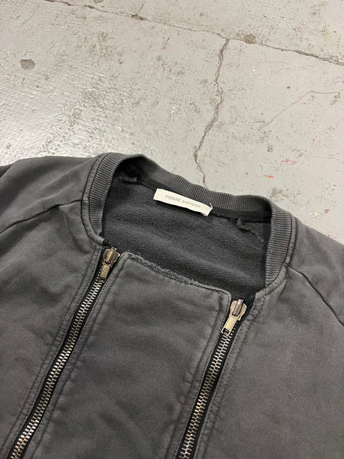 2010s Pierre Balmain Double Zip Horpist Grey Biker Sweater jNqntEp 4