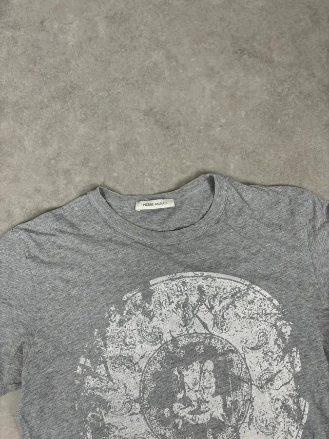 2010s Pierre Balmain Grey Destructured Circle Signature T-Shirt dhZcRRg 3