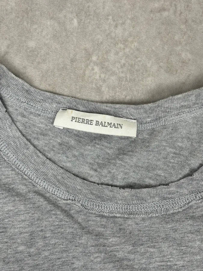 2010s Pierre Balmain Grey Destructured Circle Signature T-Shirt dhZcRRg 7