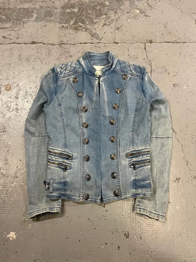 2010s Pierre Balmain Officer Buttoned Blue Denim Jacket FTFbuxJ 2