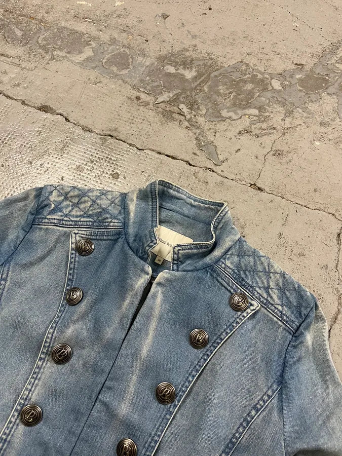 2010s Pierre Balmain Officer Buttoned Blue Denim Jacket FTFbuxJ 3