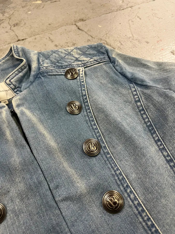 2010s Pierre Balmain Officer Buttoned Blue Denim Jacket FTFbuxJ 4