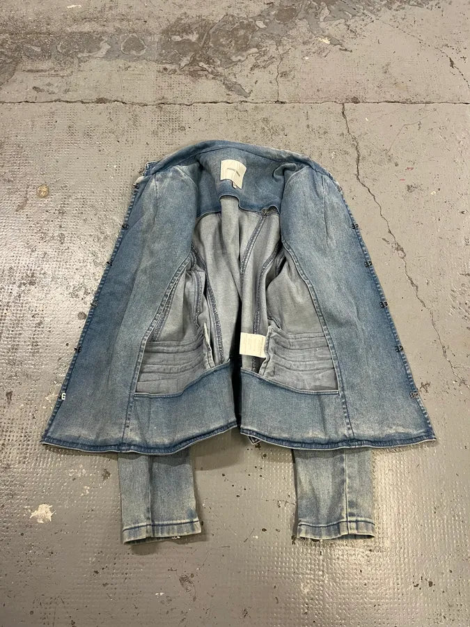 2010s Pierre Balmain Officer Buttoned Blue Denim Jacket FTFbuxJ 9