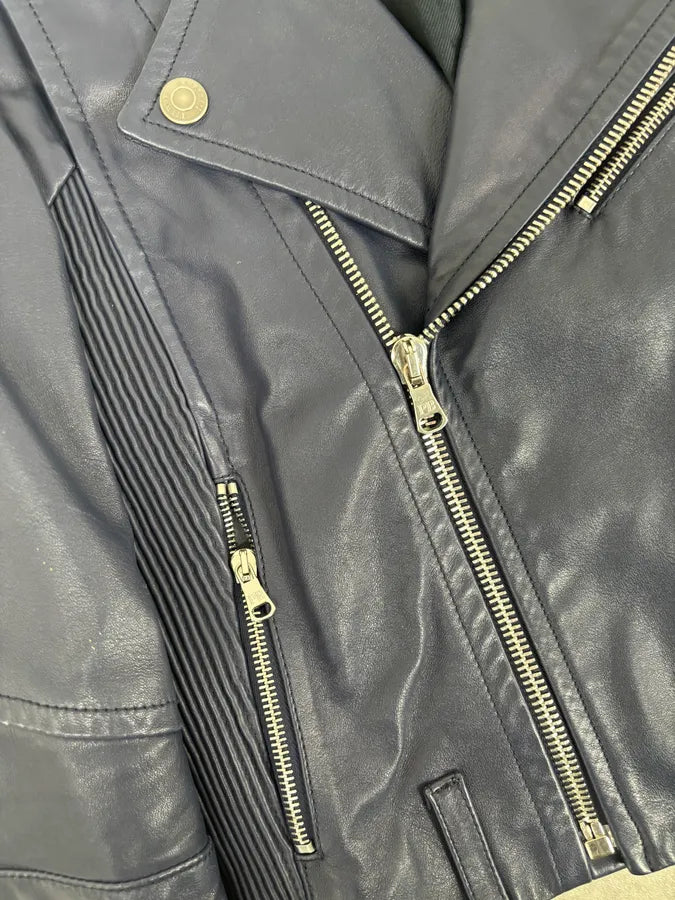 2010s Pierre Balmain Perfecto Biker Blue Leather Jacket zciCLFH 8