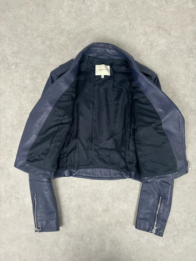 2010s Pierre Balmain Perfecto Biker Blue Leather Jacket zciCLFH 5