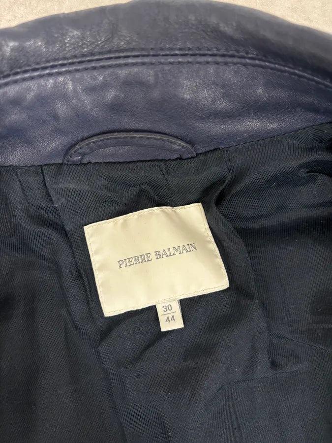 2010s Pierre Balmain Perfecto Biker Blue Leather Jacket zciCLFH 9