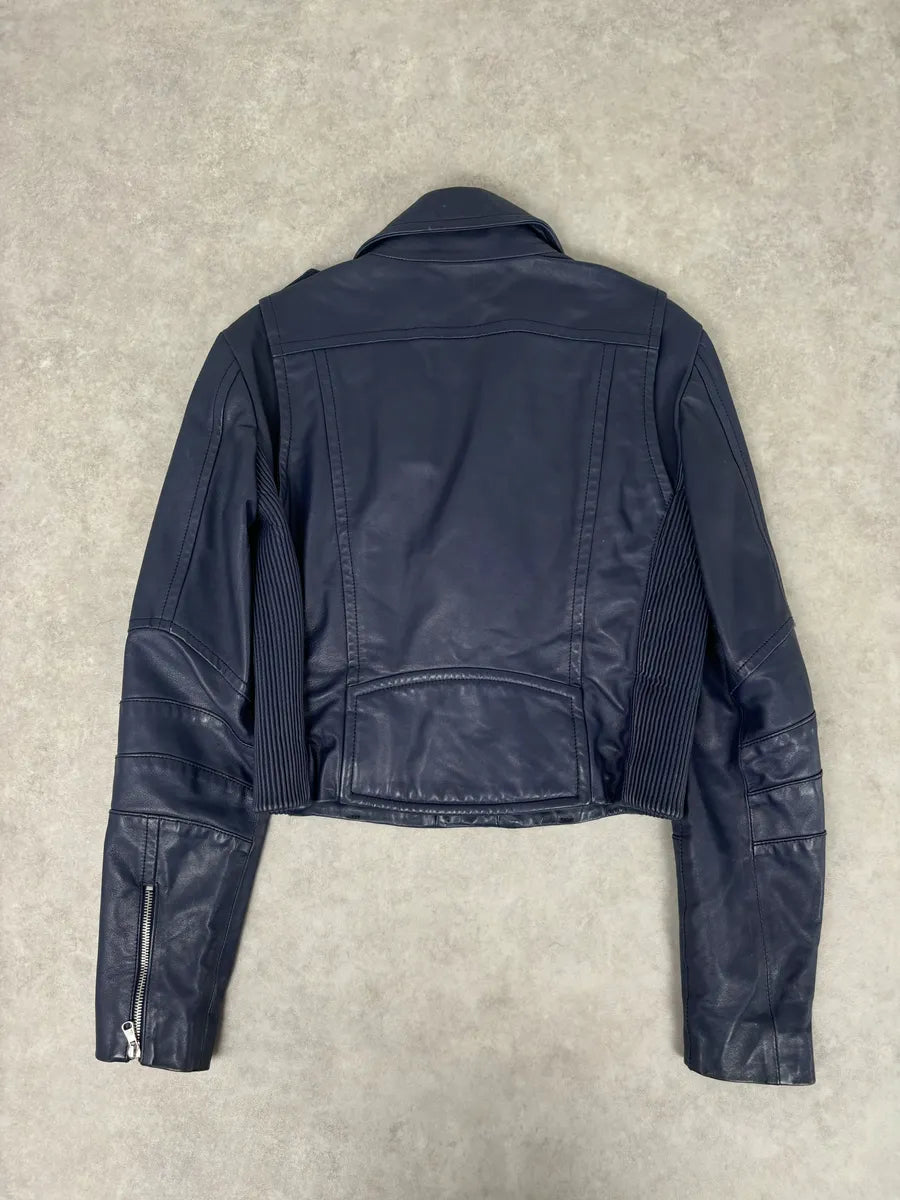 2010s Pierre Balmain Perfecto Biker Blue Leather Jacket zciCLFH 4