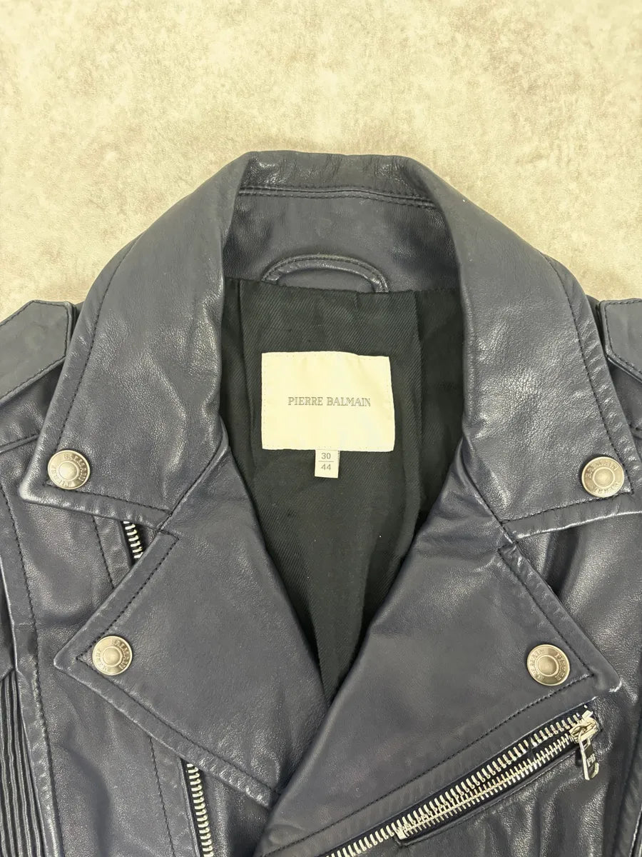 2010s Pierre Balmain Perfecto Biker Blue Leather Jacket zciCLFH 3