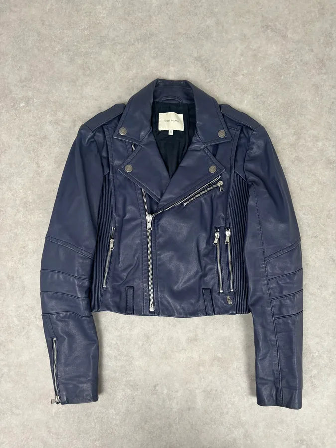 2010s Pierre Balmain Perfecto Biker Blue Leather Jacket zciCLFH 0