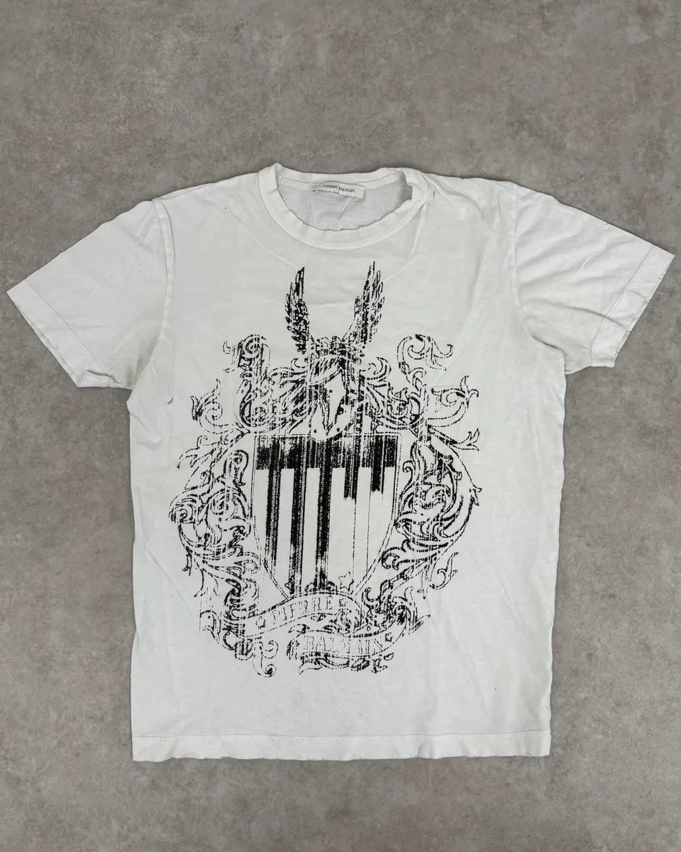 2010s Pierre Balmain White Signature Flag T-Shirt RZdVDRN 1