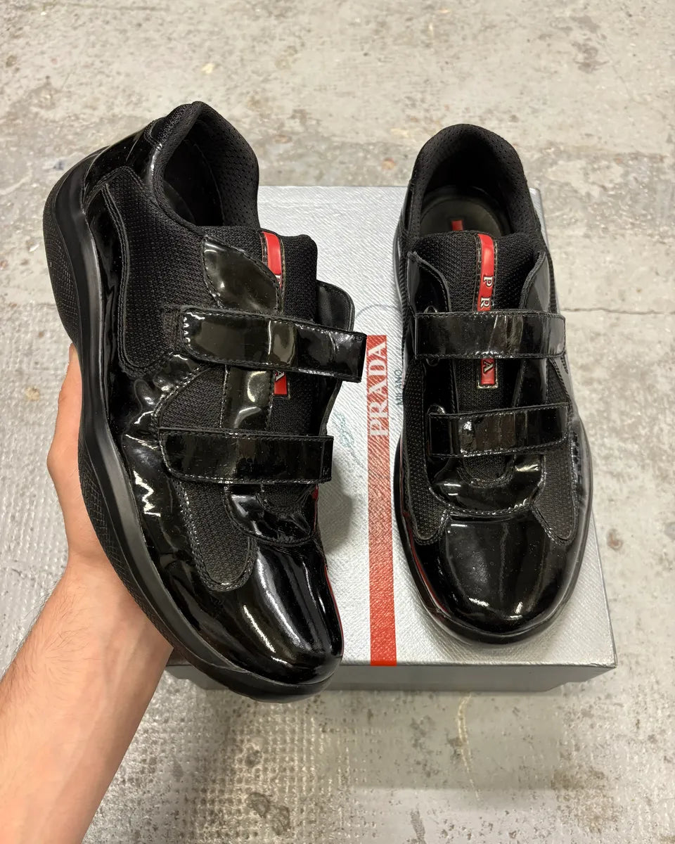 2010s Prada America’s Cup Black Scratches Leather Sneakers xQbgSVW 0