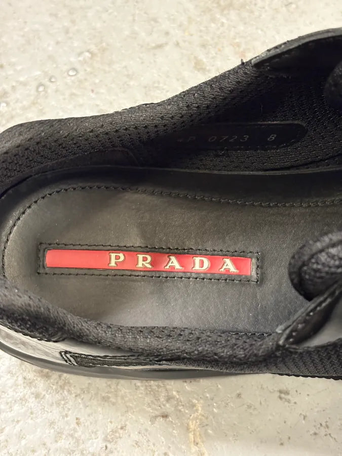 2010s Prada America’s Cup Black Scratches Leather Sneakers xQbgSVW 9