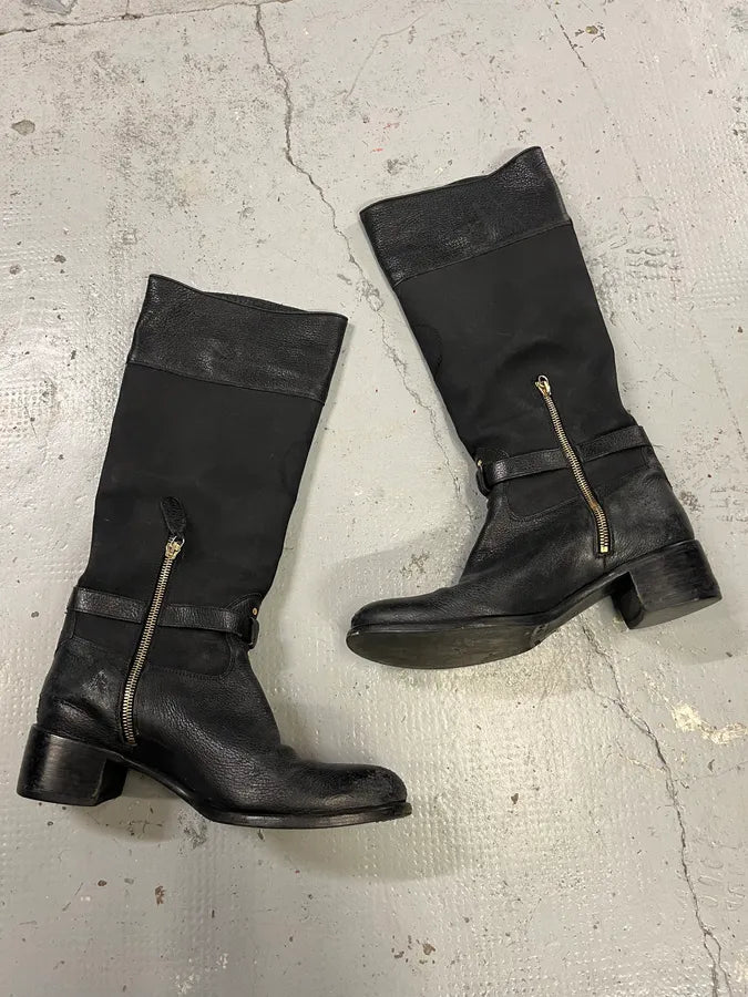 2010s Prada Black Leather Buckle Knee-High Boots  IsoiZBh 2