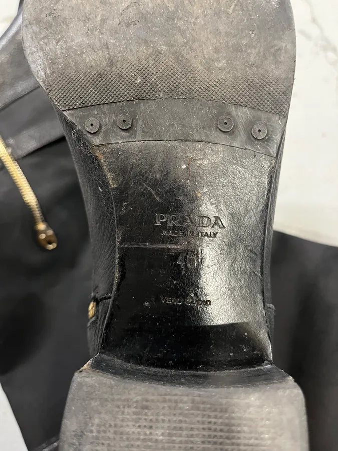 2010s Prada Black Leather Buckle Knee-High Boots  IsoiZBh 8