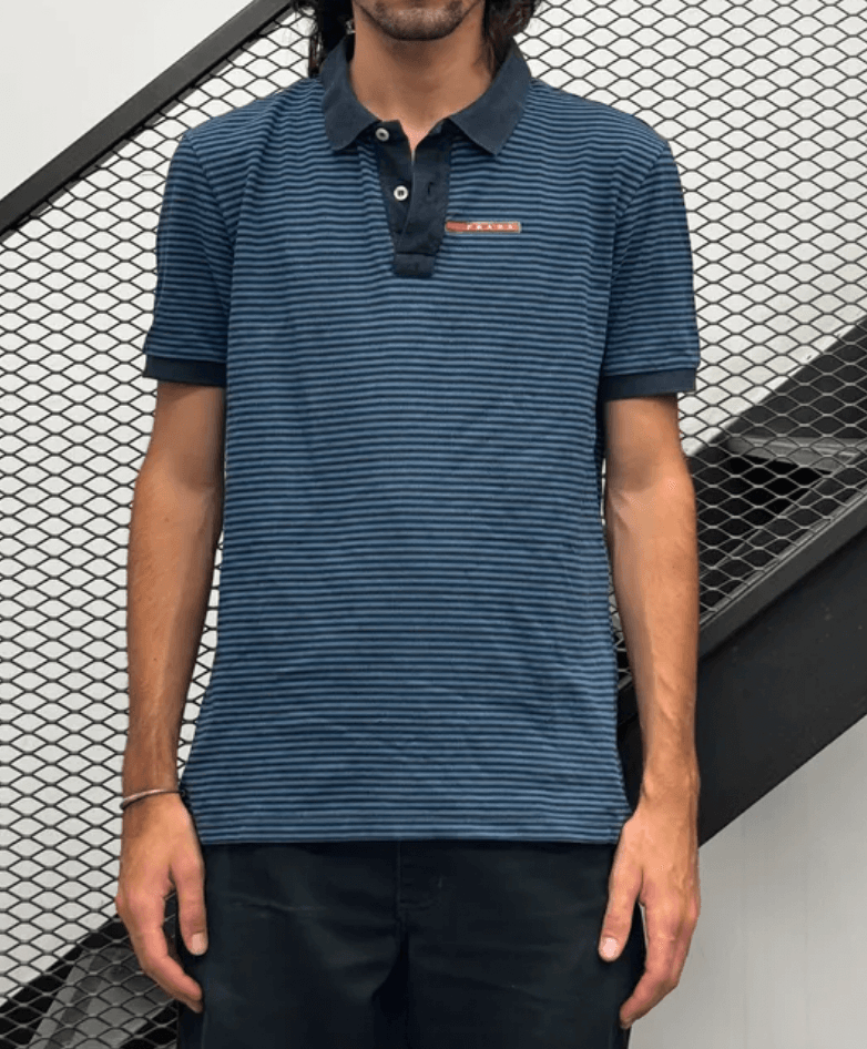 2010s Prada Blue Linea Rossa Striped Polo HnlhDaN 0