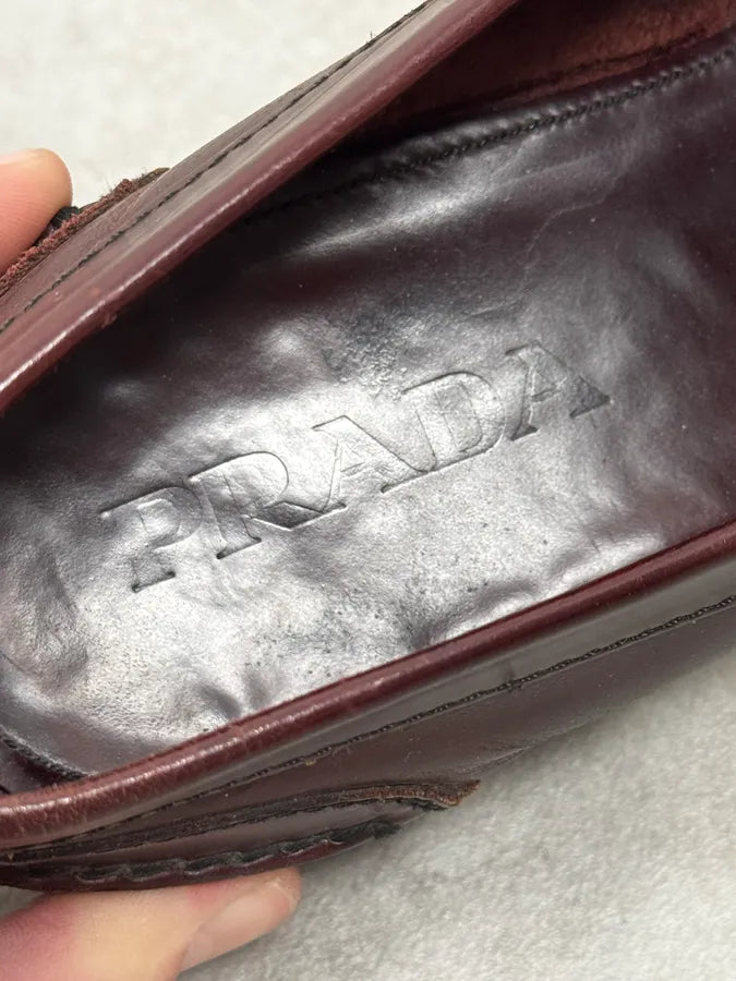 2010s Prada Bordeaux Brown Classy Leather Loafers yKsKCdW 5