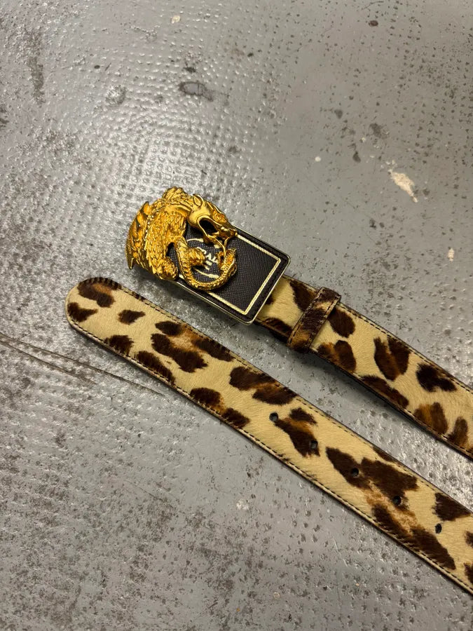 2010s Prada Golden Dragon Snake Battle Buckle Cow Leather Belt bsEbHgW 2