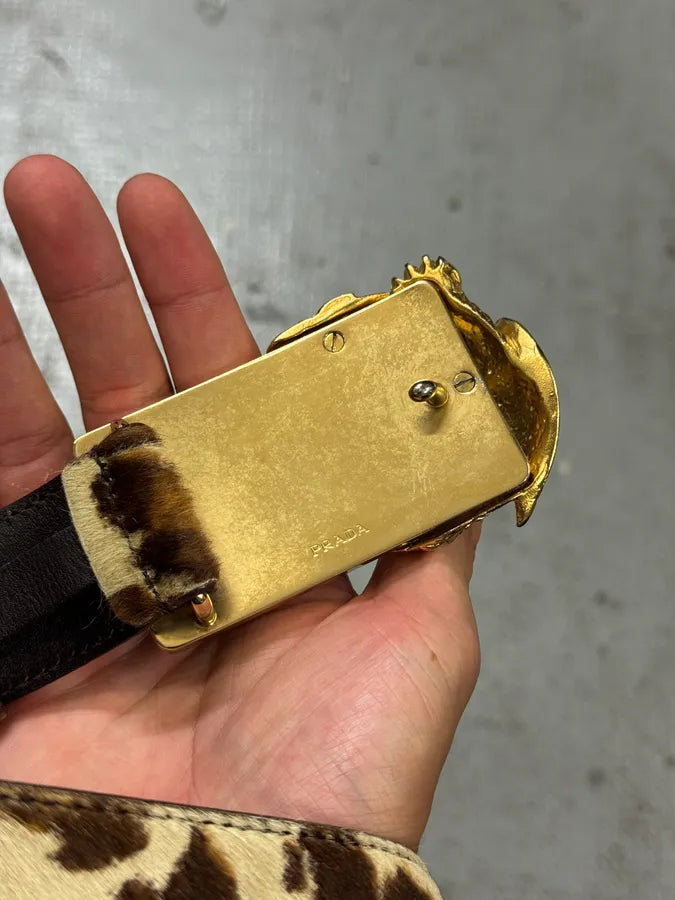 2010s Prada Golden Dragon Snake Battle Buckle Cow Leather Belt bsEbHgW 6