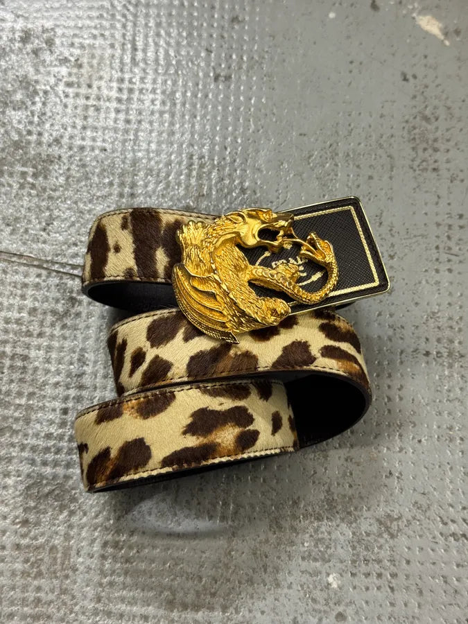 2010s Prada Golden Dragon Snake Battle Buckle Cow Leather Belt bsEbHgW 7