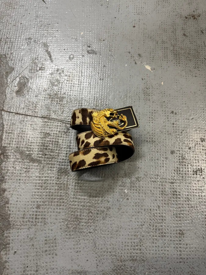 2010s Prada Golden Dragon Snake Battle Buckle Cow Leather Belt bsEbHgW 8