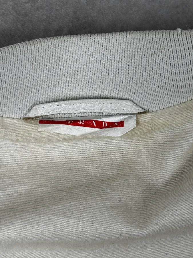 SS2003 Prada White Classic Leather Bomber Jacket QEMlxes 9