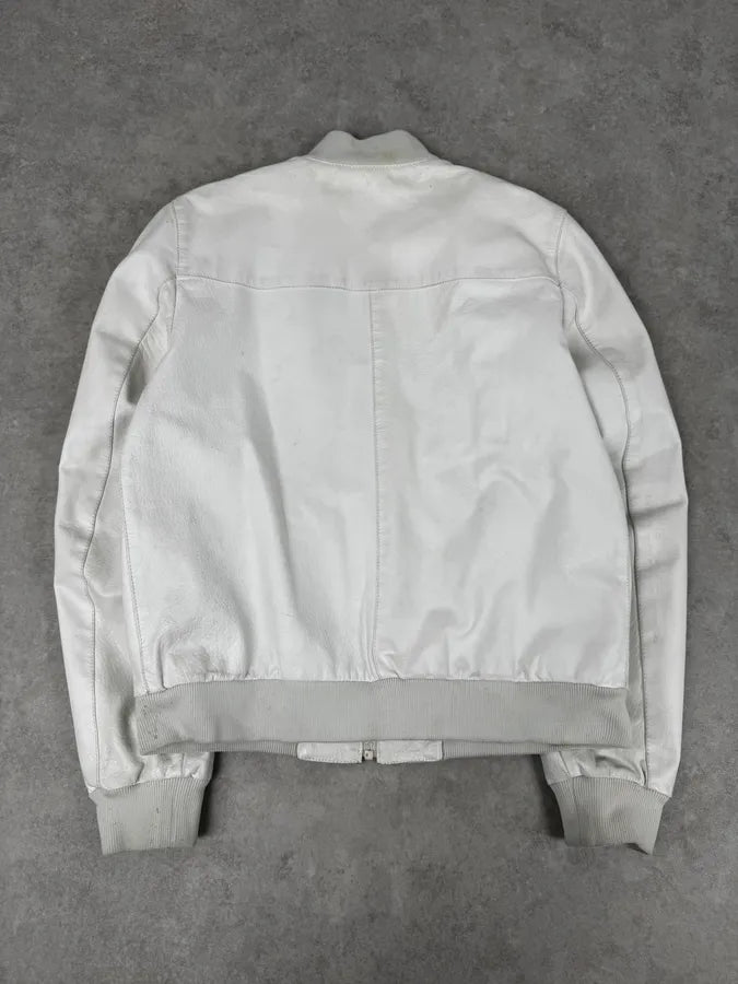 SS2003 Prada White Classic Leather Bomber Jacket QEMlxes 3