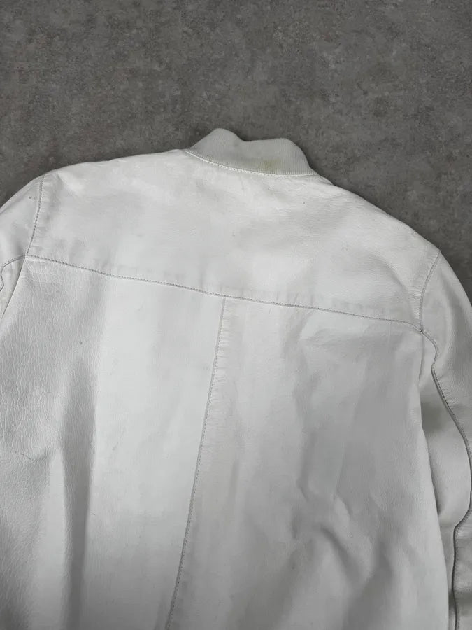 SS2003 Prada White Classic Leather Bomber Jacket QEMlxes 5