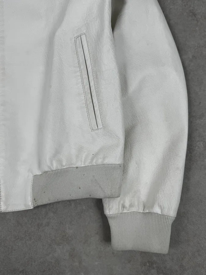 SS2003 Prada White Classic Leather Bomber Jacket QEMlxes 7