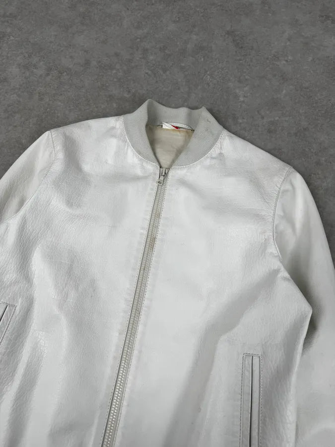 SS2003 Prada White Classic Leather Bomber Jacket QEMlxes 4