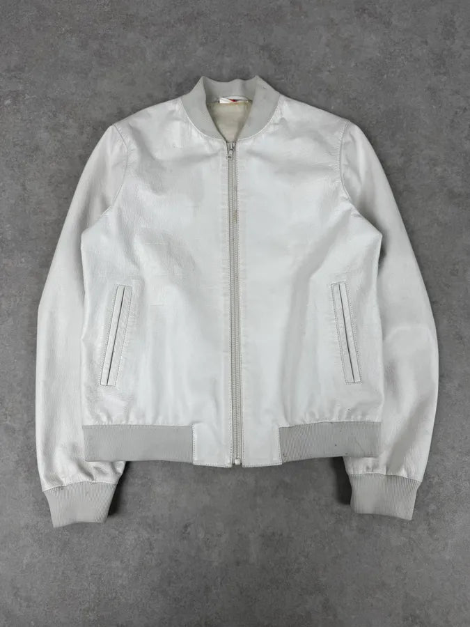 SS2003 Prada White Classic Leather Bomber Jacket QEMlxes 0