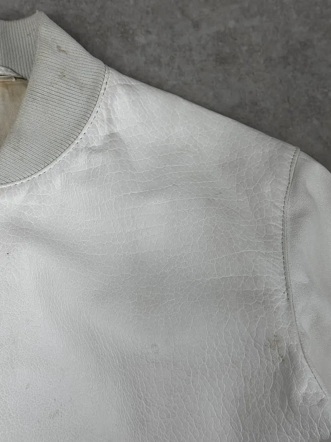 SS2003 Prada White Classic Leather Bomber Jacket QEMlxes 8