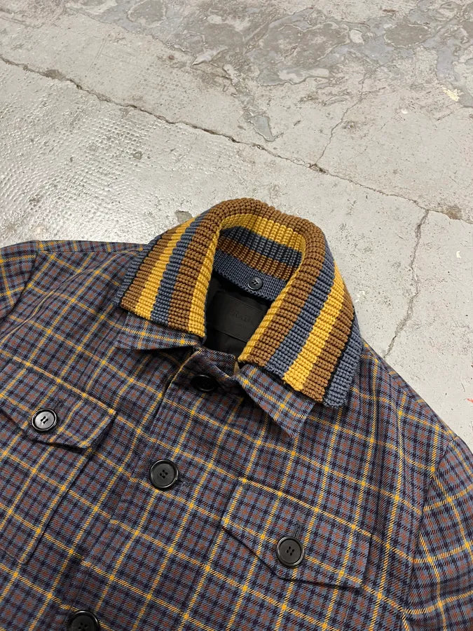 2010s Prada Wool Checkered Detachable Colar Jacket lzqTulL 5
