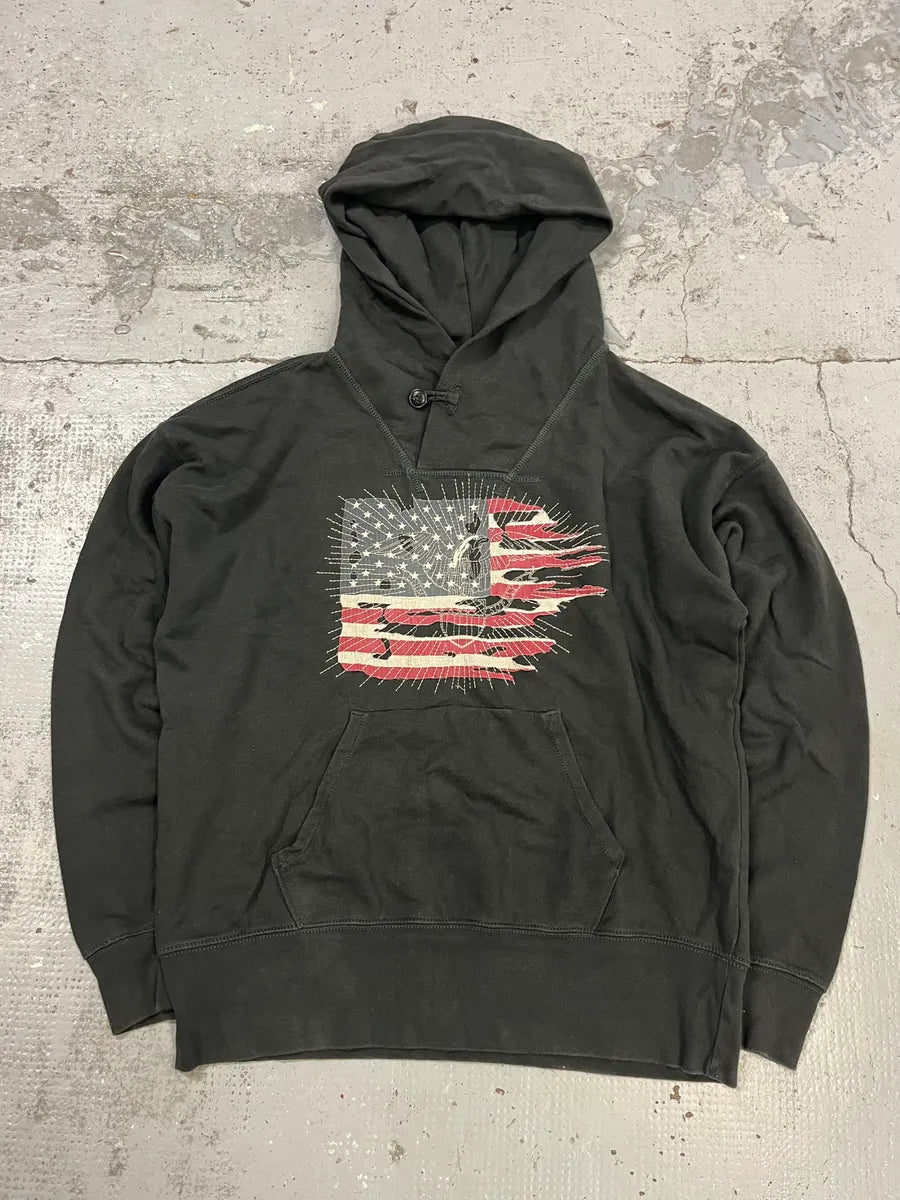 2010s Ralph Lauren American Distressed Flag Black Fadded Hoodie HaGSASh 3