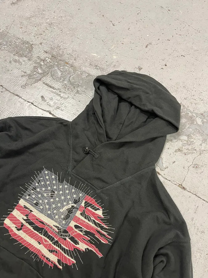 2010s Ralph Lauren American Distressed Flag Black Fadded Hoodie HaGSASh 5