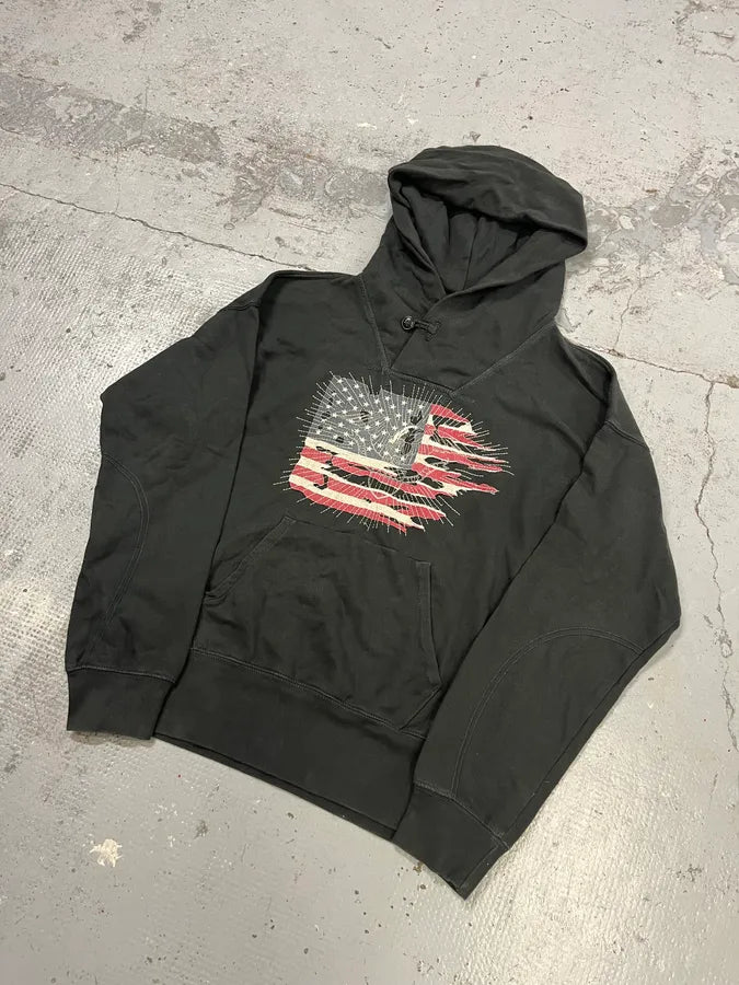 2010s Ralph Lauren American Distressed Flag Black Fadded Hoodie HaGSASh 6