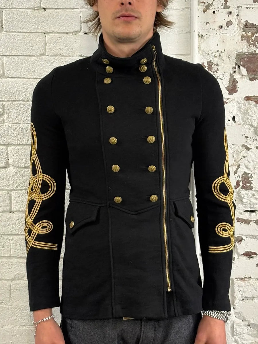 2010s Ralph Lauren Asymmetrical Zip Buttoned Officer Black Jacket SKLzSzU 1