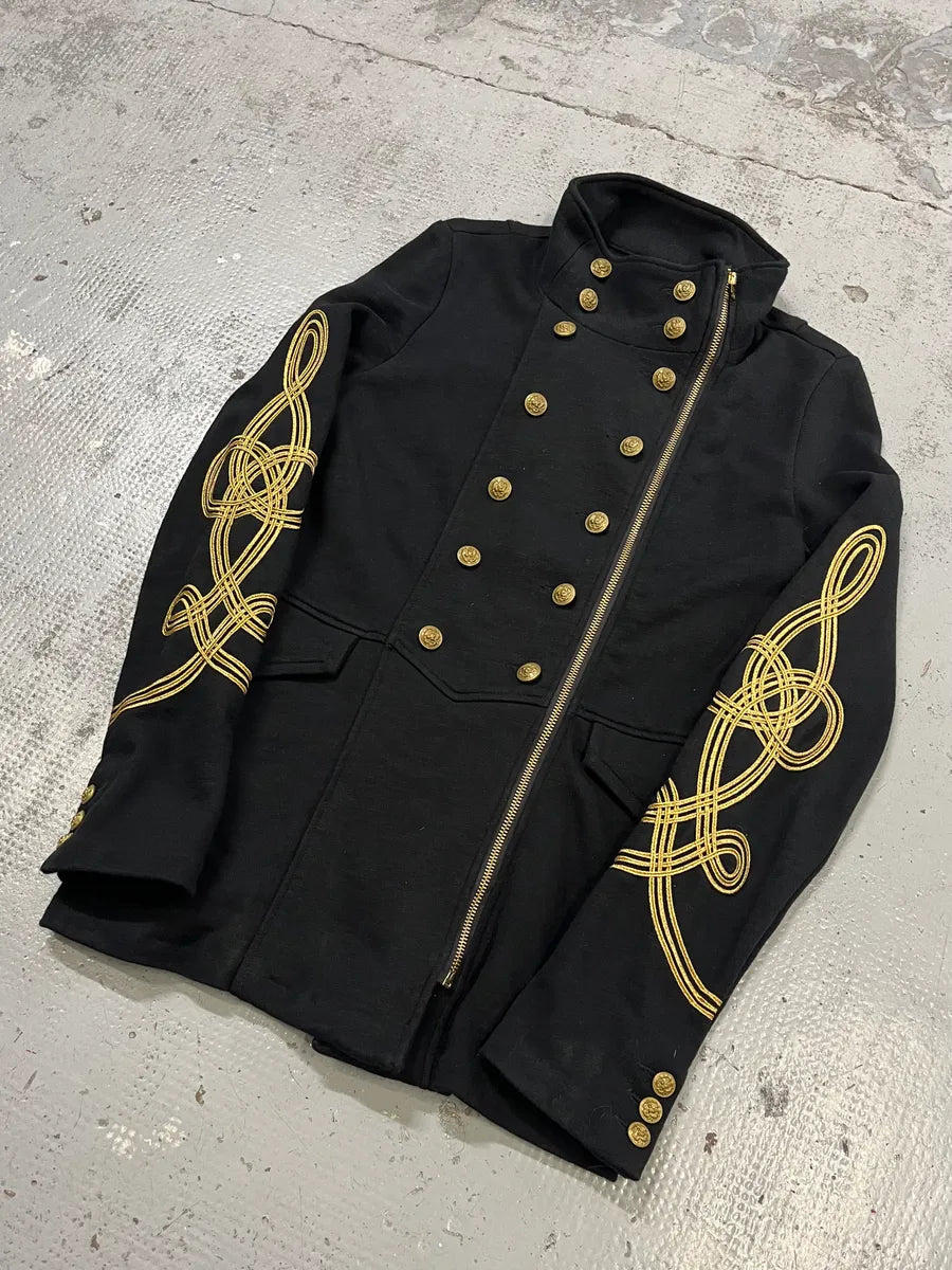 2010s Ralph Lauren Asymmetrical Zip Buttoned Officer Black Jacket SKLzSzU 3