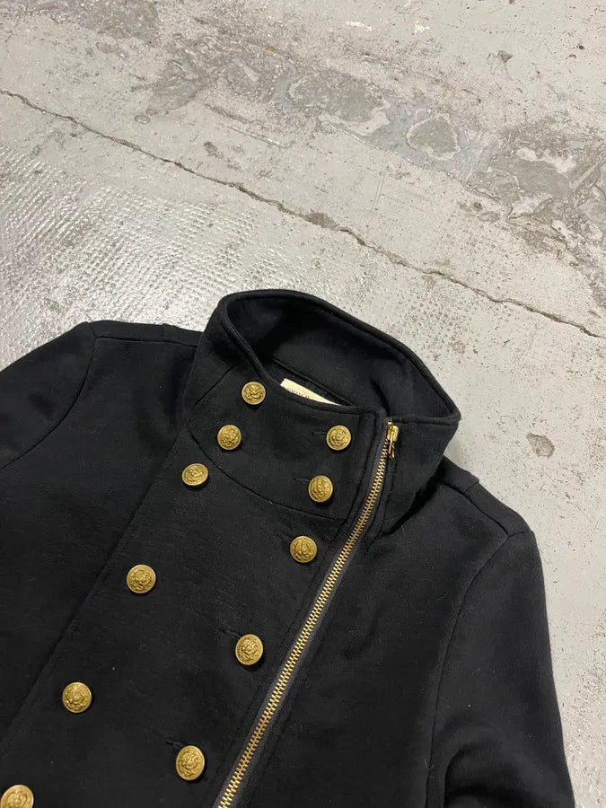 2010s Ralph Lauren Asymmetrical Zip Buttoned Officer Black Jacket SKLzSzU 4