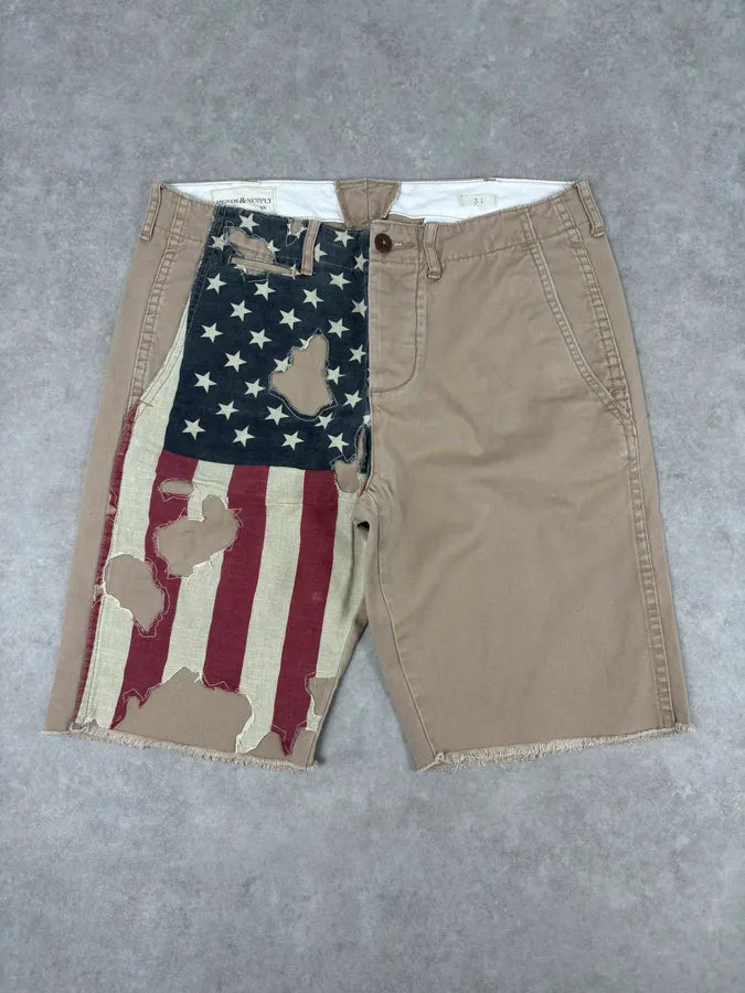 2010s Ralph Lauren Beige  American Flag Distressed Shorts fVdxoIE 0