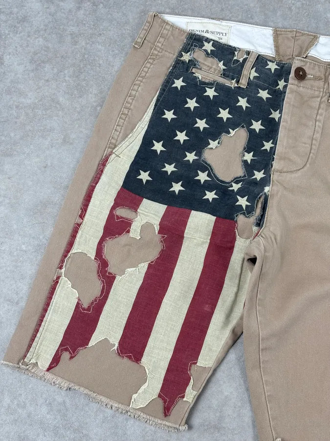 2010s Ralph Lauren Beige  American Flag Distressed Shorts fVdxoIE 8