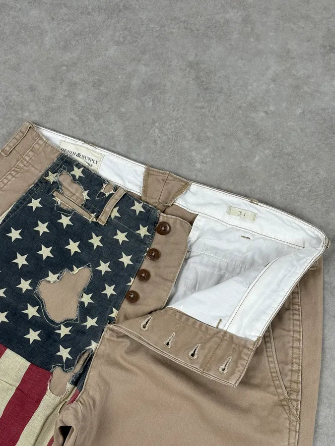 2010s Ralph Lauren Beige  American Flag Distressed Shorts fVdxoIE 9