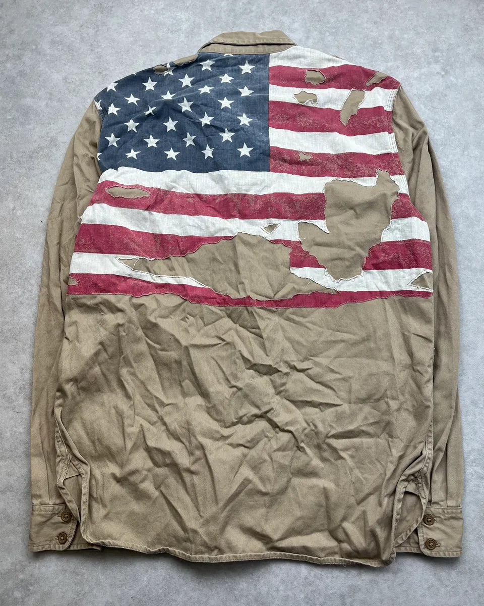 2010s Ralph Lauren Beige Distressed US Flag Shirt TwyCIDK 0