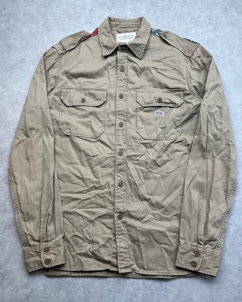 2010s Ralph Lauren Beige Distressed US Flag Shirt TwyCIDK 1