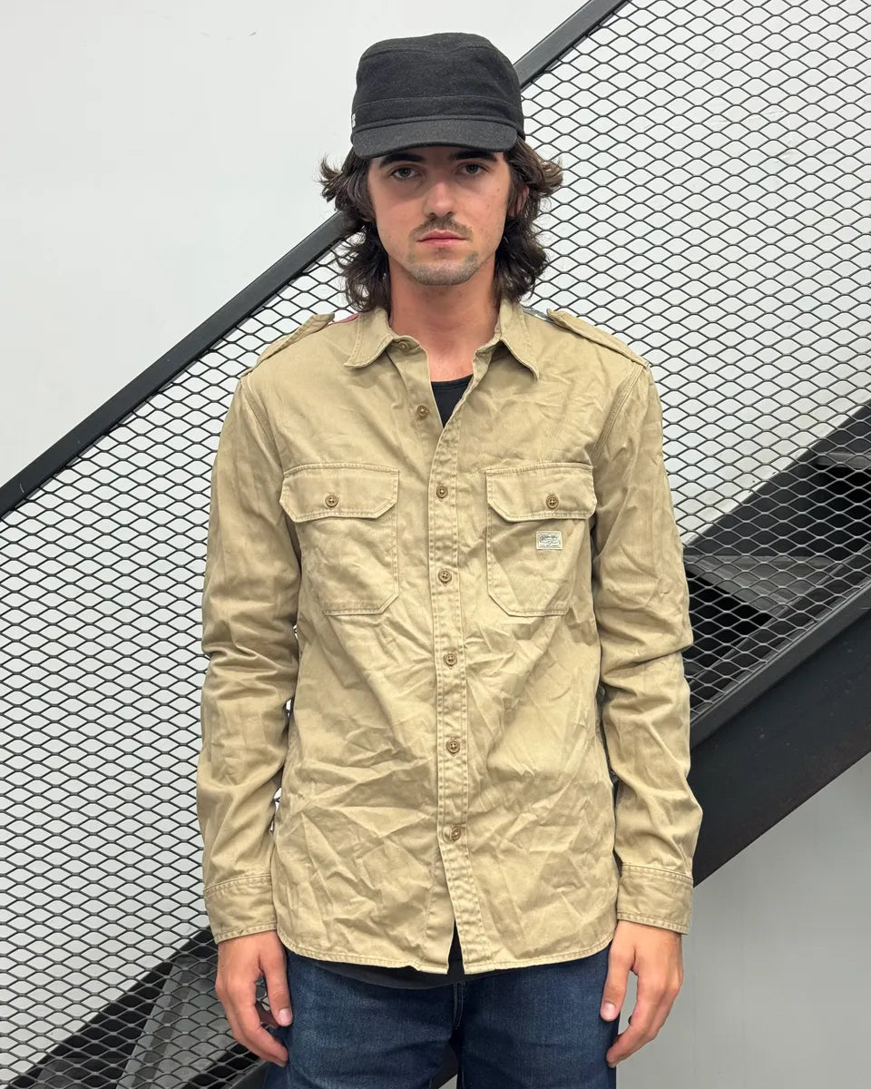 2010s Ralph Lauren Beige Distressed US Flag Shirt TwyCIDK 2