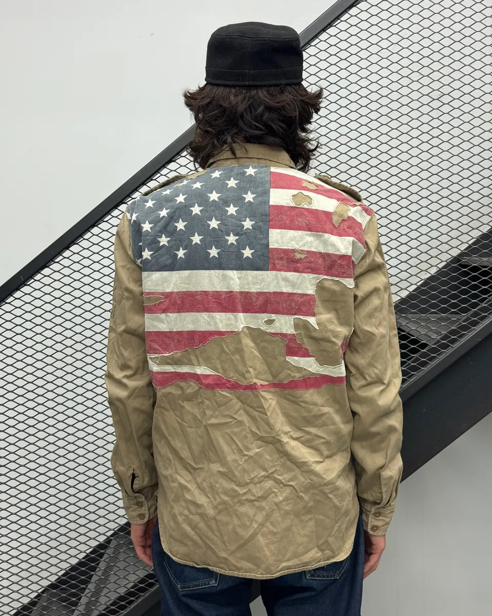2010s Ralph Lauren Beige Distressed US Flag Shirt TwyCIDK 3