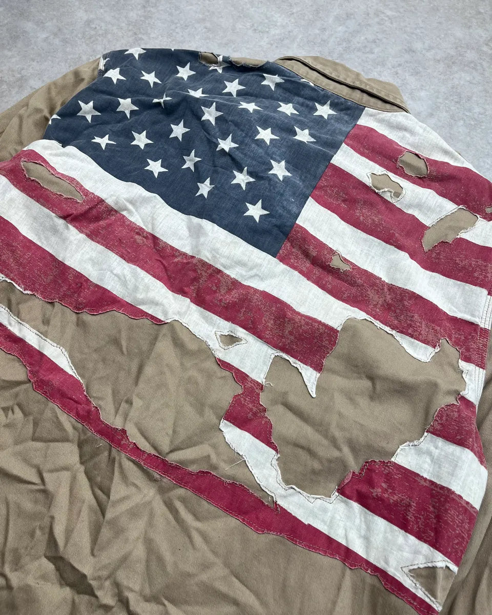 2010s Ralph Lauren Beige Distressed US Flag Shirt TwyCIDK 8