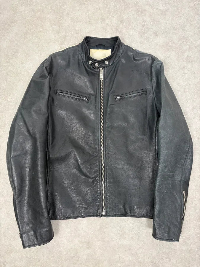 2010s Ralph Lauren Black Buffalo Leather American Flag Biker Jacket LYUmaRZ 3