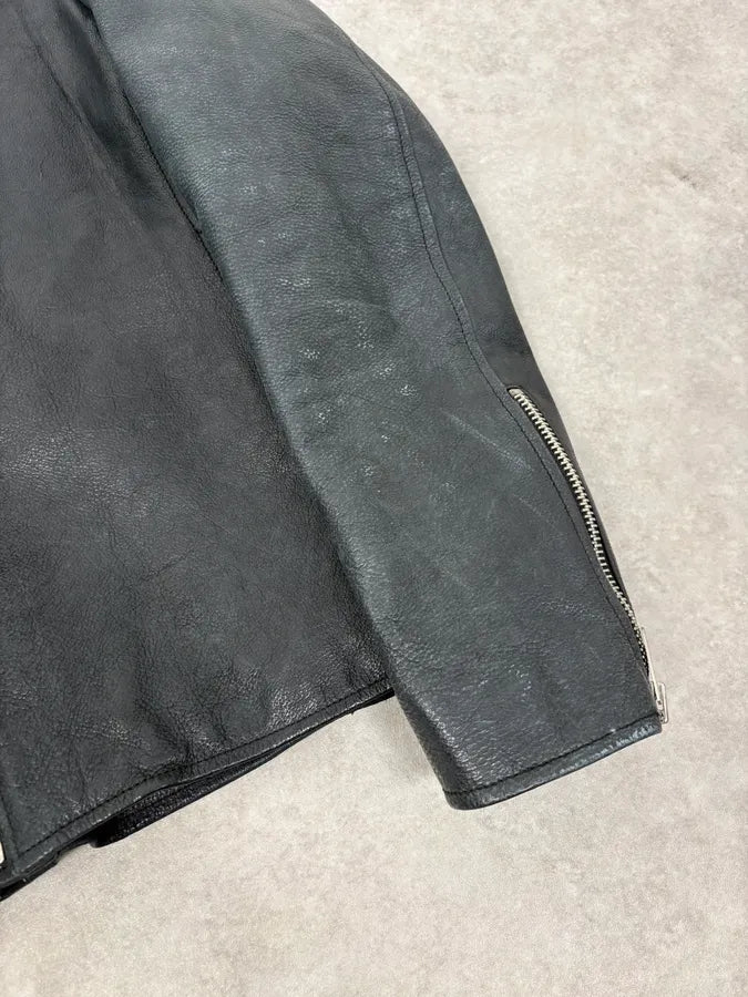 2010s Ralph Lauren Black Buffalo Leather American Flag Biker Jacket LYUmaRZ 8