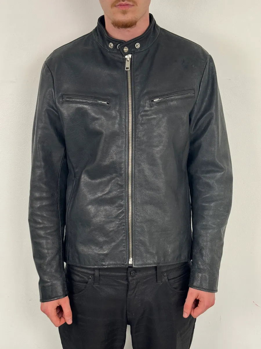 2010s Ralph Lauren Black Buffalo Leather American Flag Biker Jacket LYUmaRZ 1