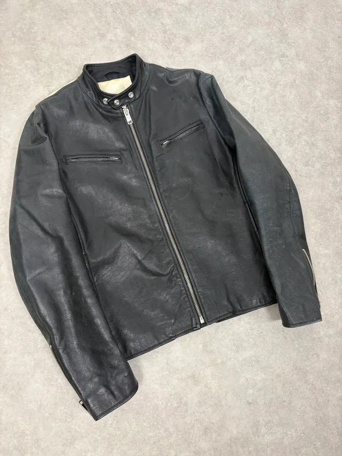 2010s Ralph Lauren Black Buffalo Leather American Flag Biker Jacket LYUmaRZ 4
